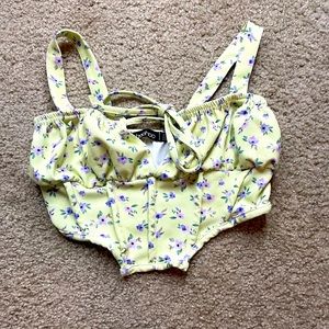 Crop top by Boohoo the color is light green with pretty flowers.